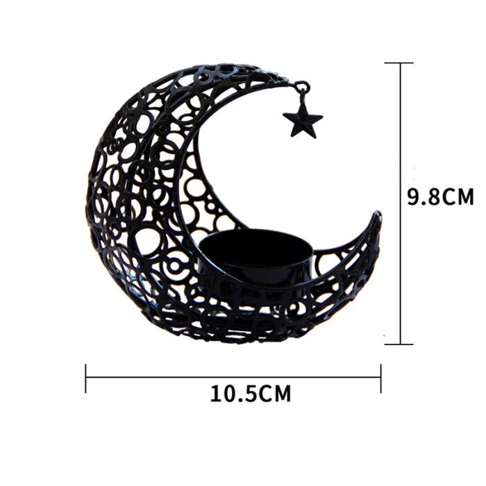 Light Luxury Crescent Moon Star Moon Black Gold Metal Candle Holder - Image 5