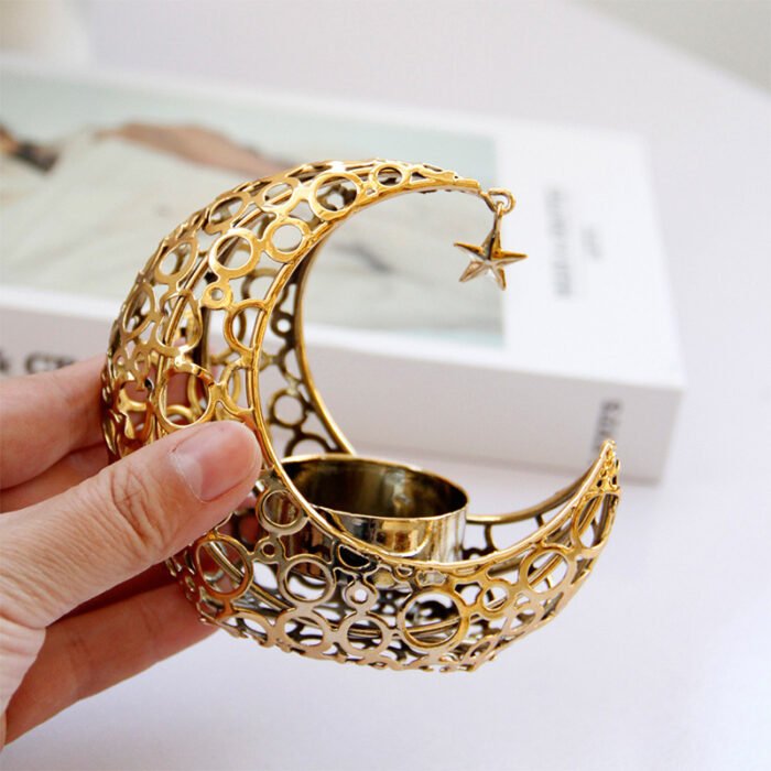 Light Luxury Crescent Moon Star Moon Black Gold Metal Candle Holder - Image 3