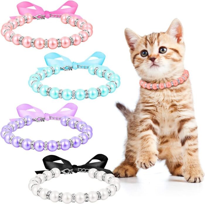 Diamond Dog and Cat Pearls Necklace Jewelry For Small Pets